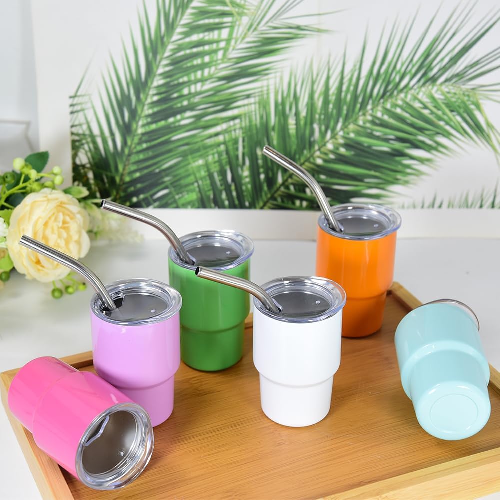 💖Cute 3oz Mini Stainless Steel Car Cups With Straw and Lid