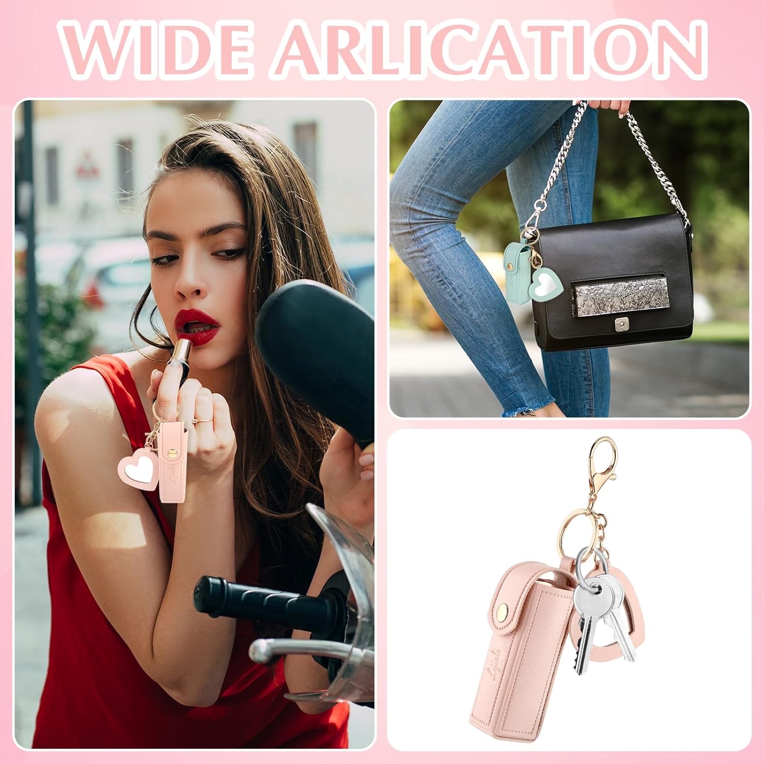 💖Soft Leather Portable Lipstick Case Holder Keychain💄