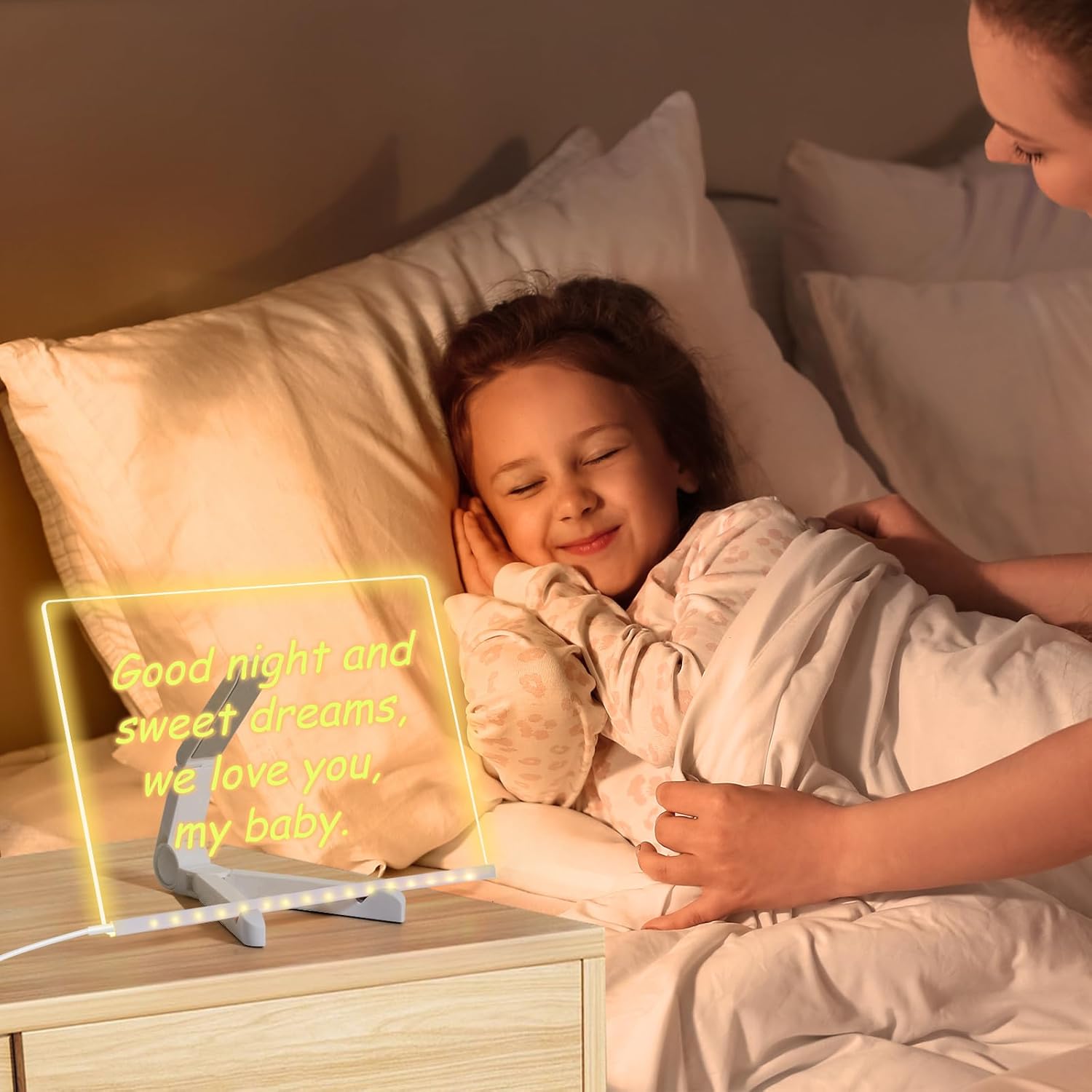 Acrylic clear light-up LED rewritable message board notepad with 7 color markers.