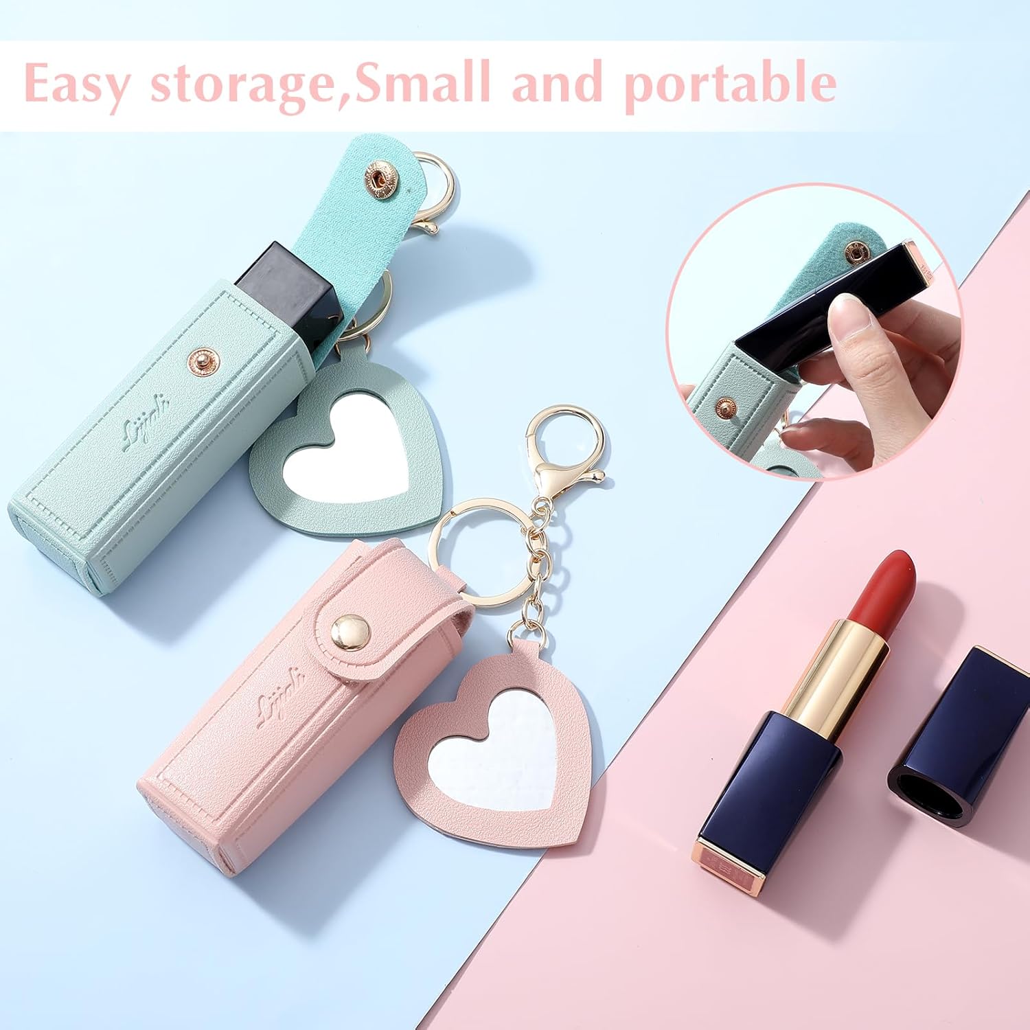 💖Soft Leather Portable Lipstick Case Holder Keychain💄