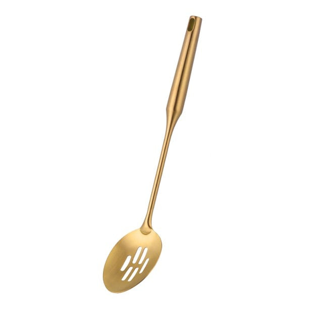 Stainless Steel Long Handle Kitchen Set Gold Cooking Utensils Set