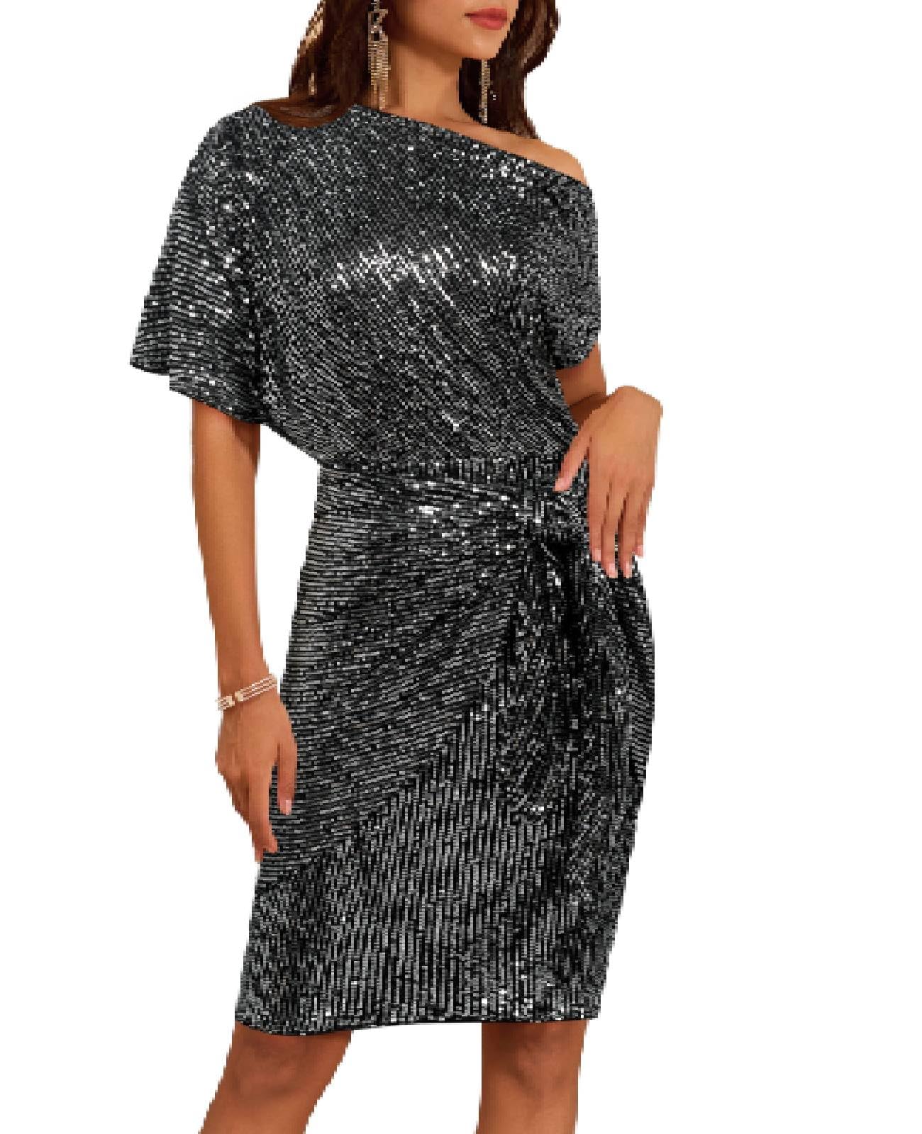 Women's One Shoulder Ruched Cocktail Bodycon Dress