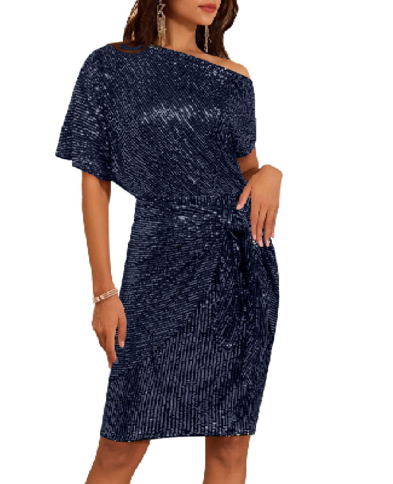 Women's One Shoulder Ruched Cocktail Bodycon Dress