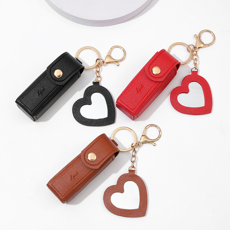 💖Soft Leather Portable Lipstick Case Holder Keychain💄