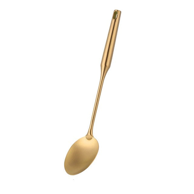 Stainless Steel Long Handle Kitchen Set Gold Cooking Utensils Set