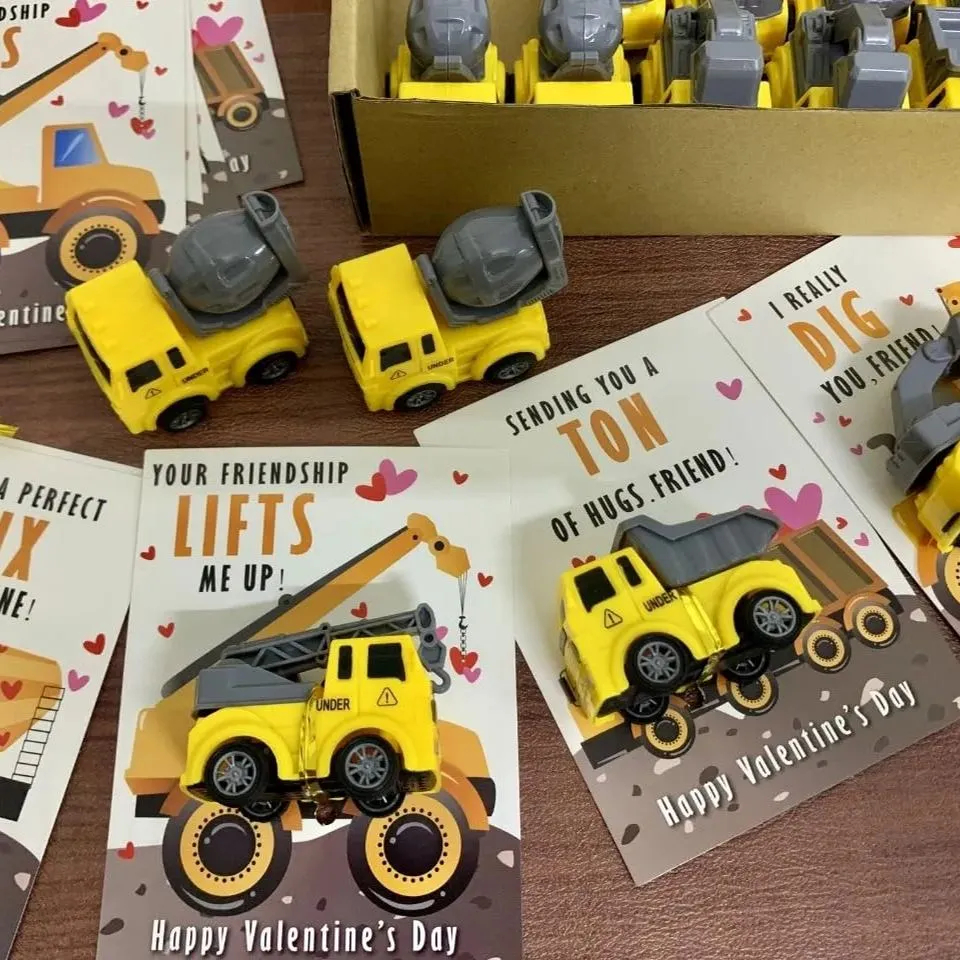 🚗24 Valentines Cards With Construction Vehicles Toys