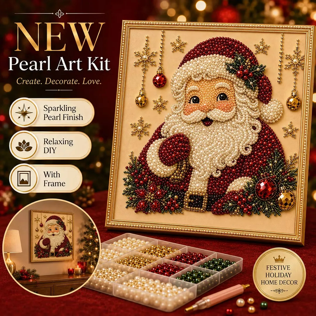 Holiday Pearl Painting DIY Kit – Beginner-Friendly 3D Beaded Artwork with Display Frame