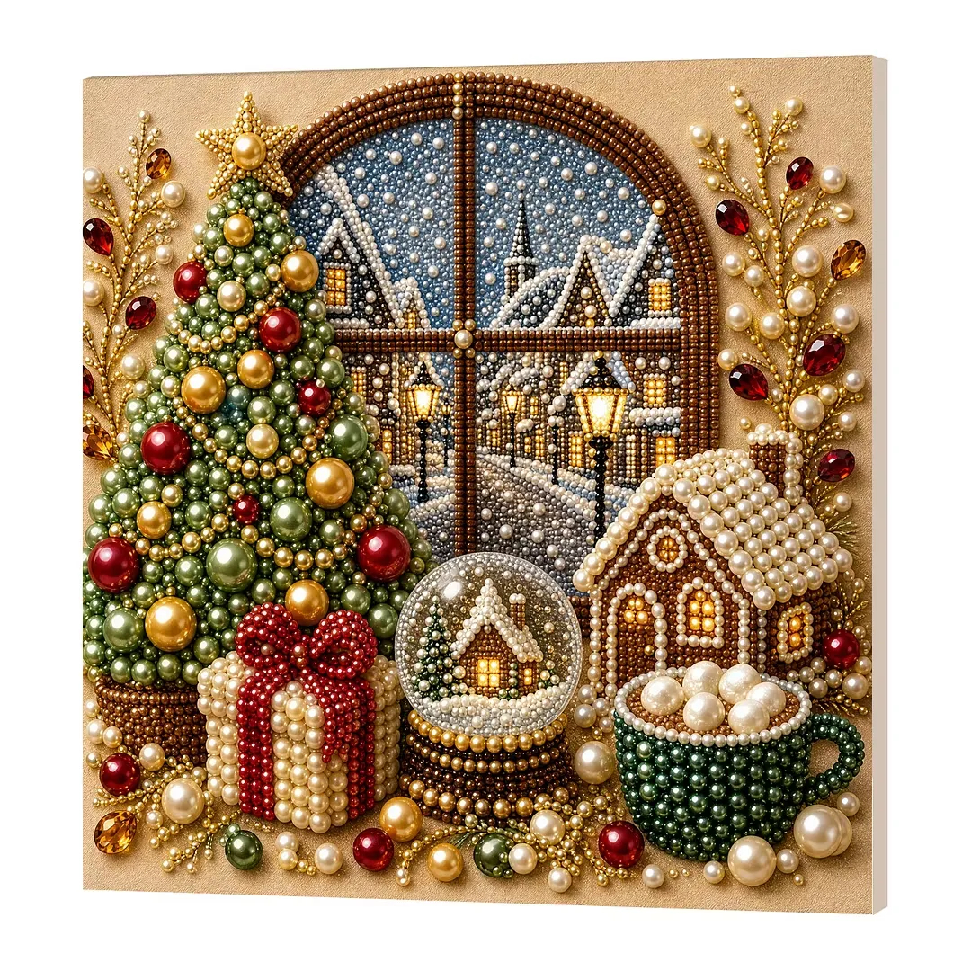 Holiday Pearl Painting DIY Kit – Beginner-Friendly 3D Beaded Artwork with Display Frame