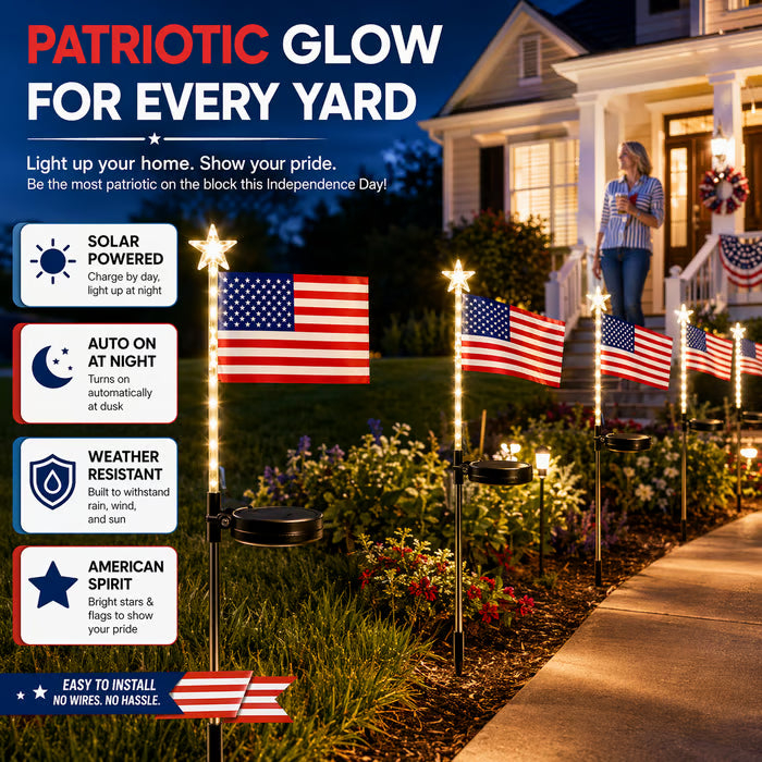 Solar American Flag Garden Stakes – Patriotic Outdoor Decor Set