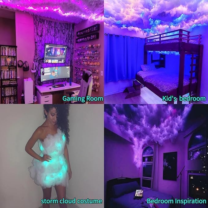 RGB Thunder Cloud Ceiling Lights – DIY Music Sync LED Cloud Decor for Bedroom & Gaming Room