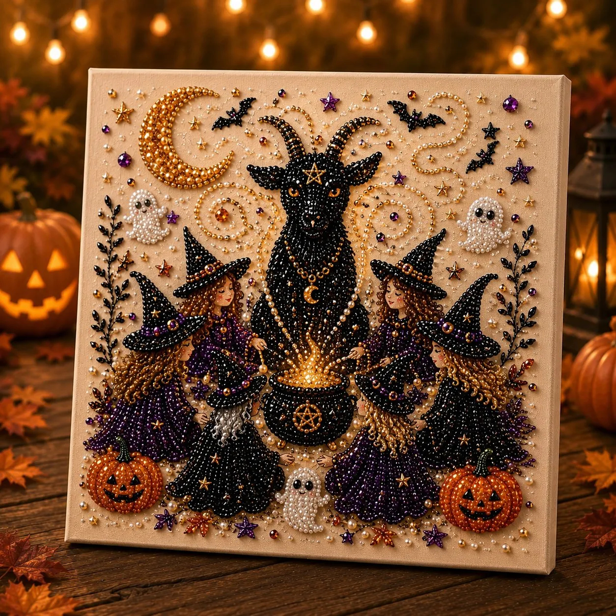 Halloween 3D Pearl Wall Art Kit 🎃✨ – Premium DIY Beaded Craft with Luxury Flocked Canvas for Spooky Home