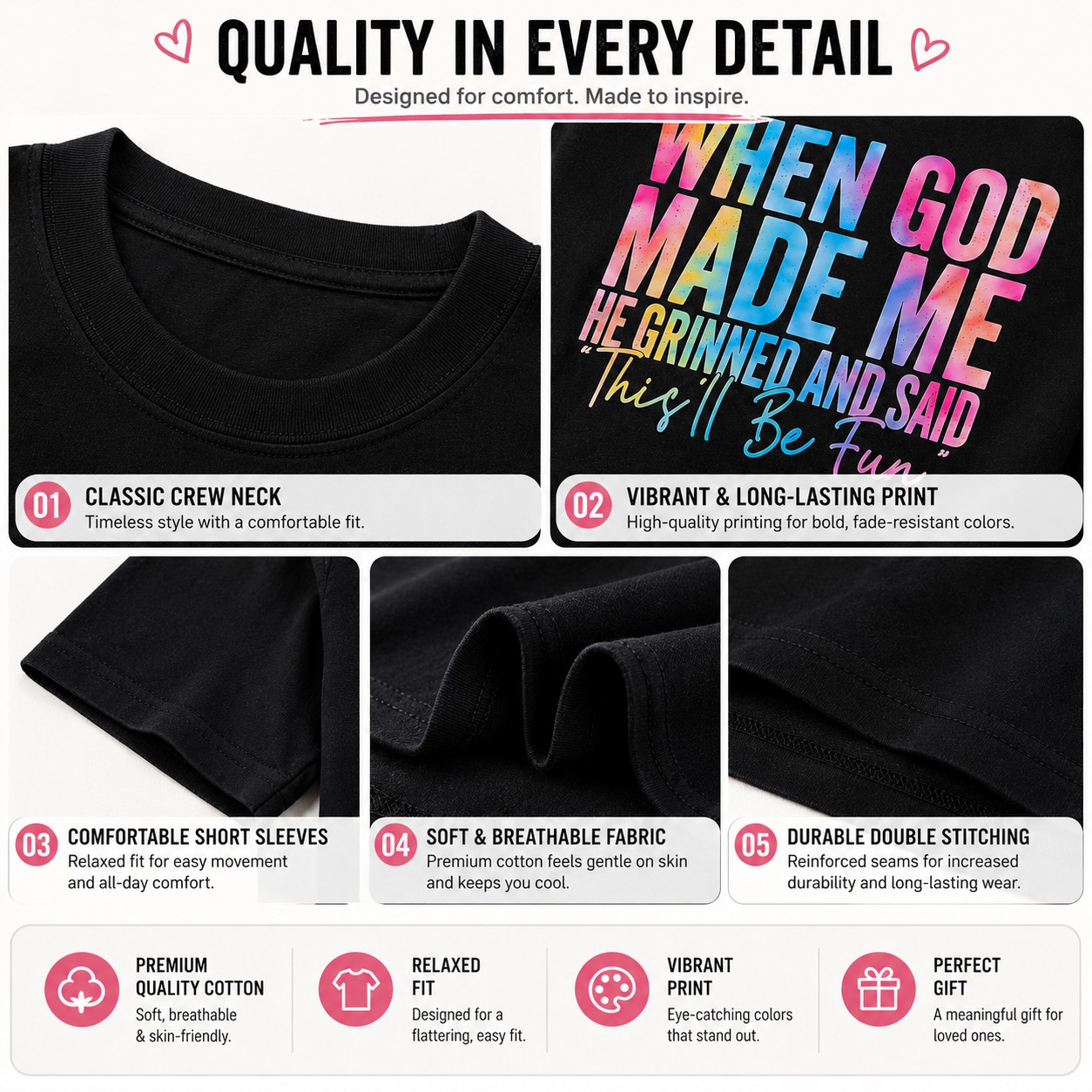 When God Made Me He Grinned Christian Graphic Tee – Funny Faith Vintage T-Shirt