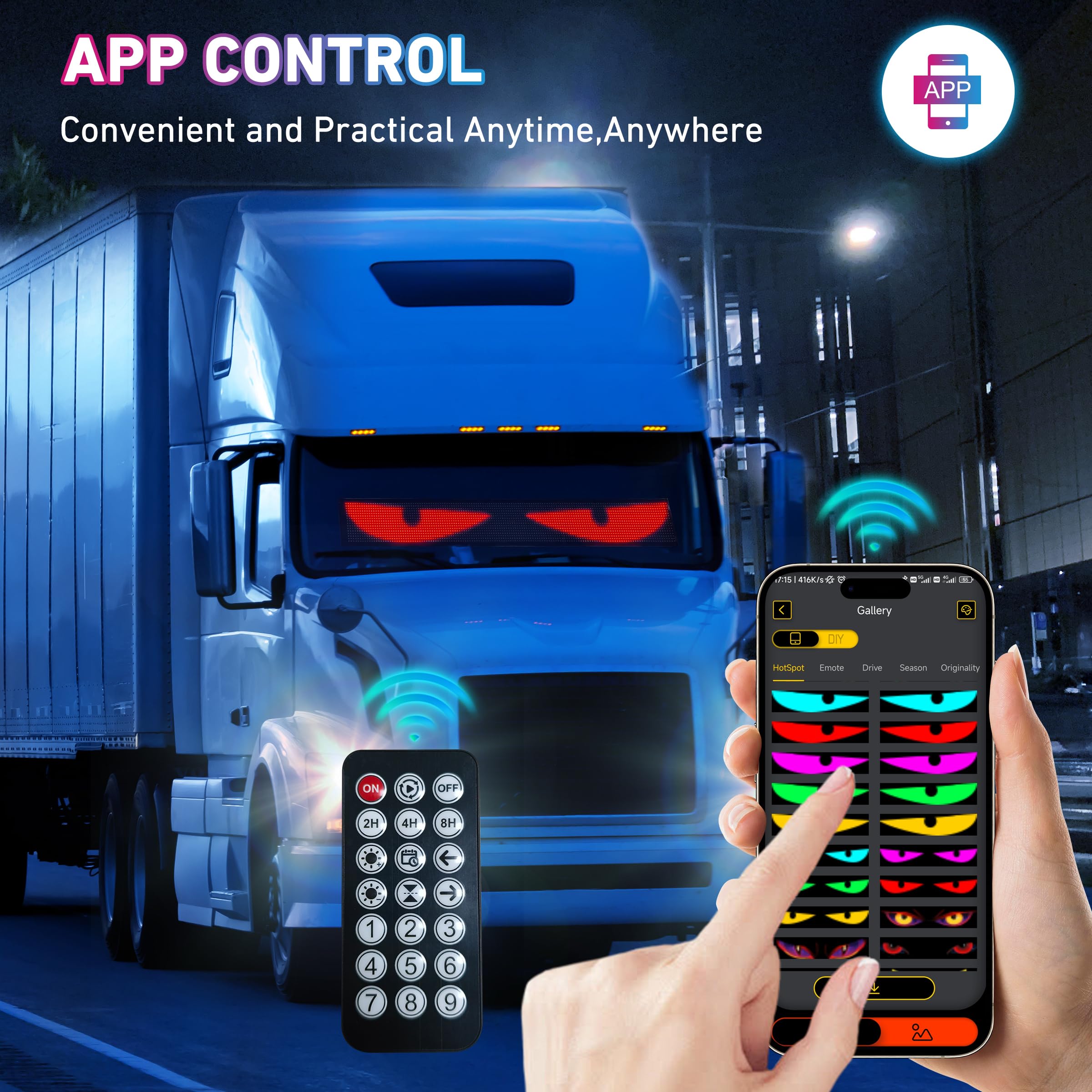 Programmable Devil Eyes Car Lights – Flexible RGB LED Windshield Display with App & Remote Control for Cars & Trucks
