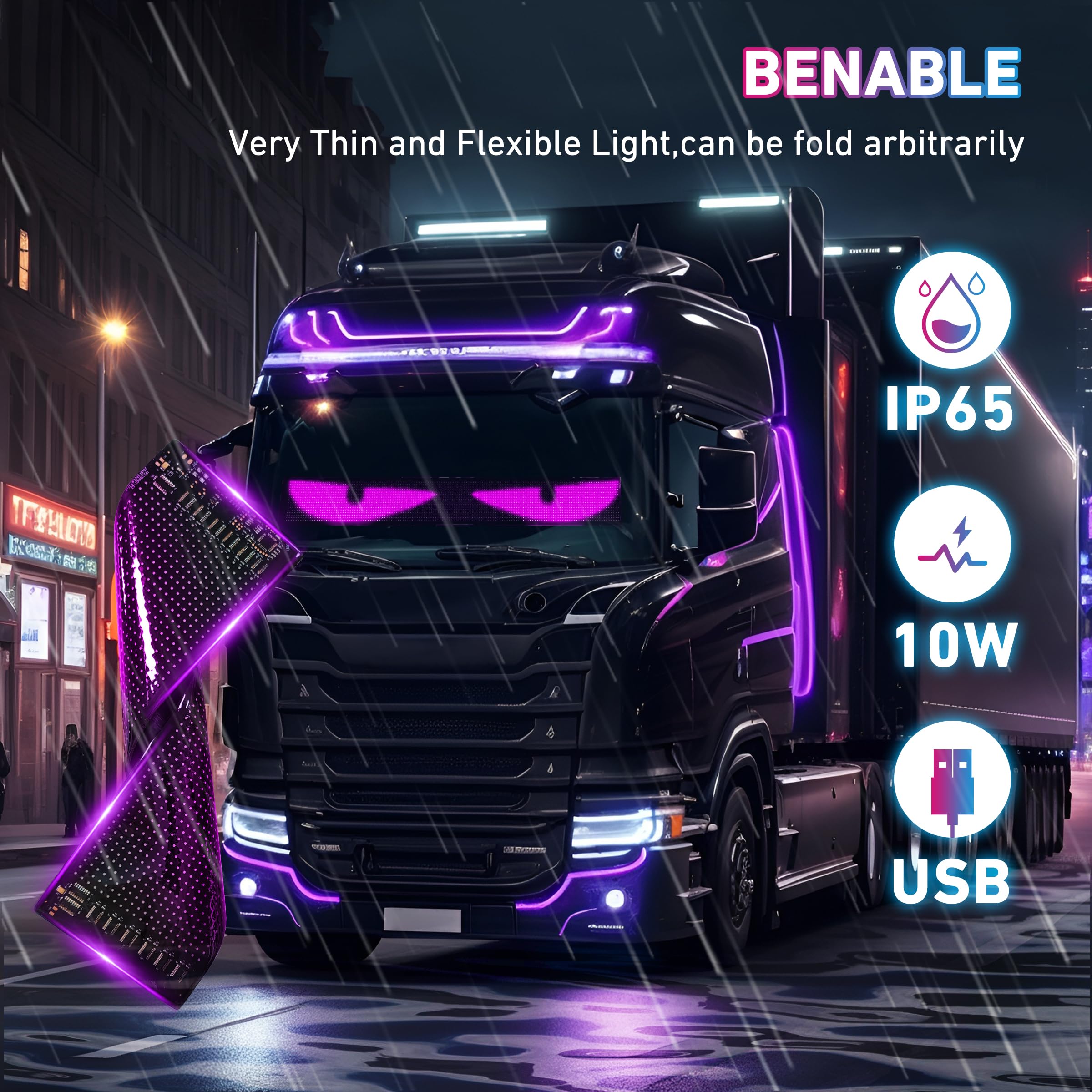 Programmable Devil Eyes Car Lights – Flexible RGB LED Windshield Display with App & Remote Control for Cars & Trucks