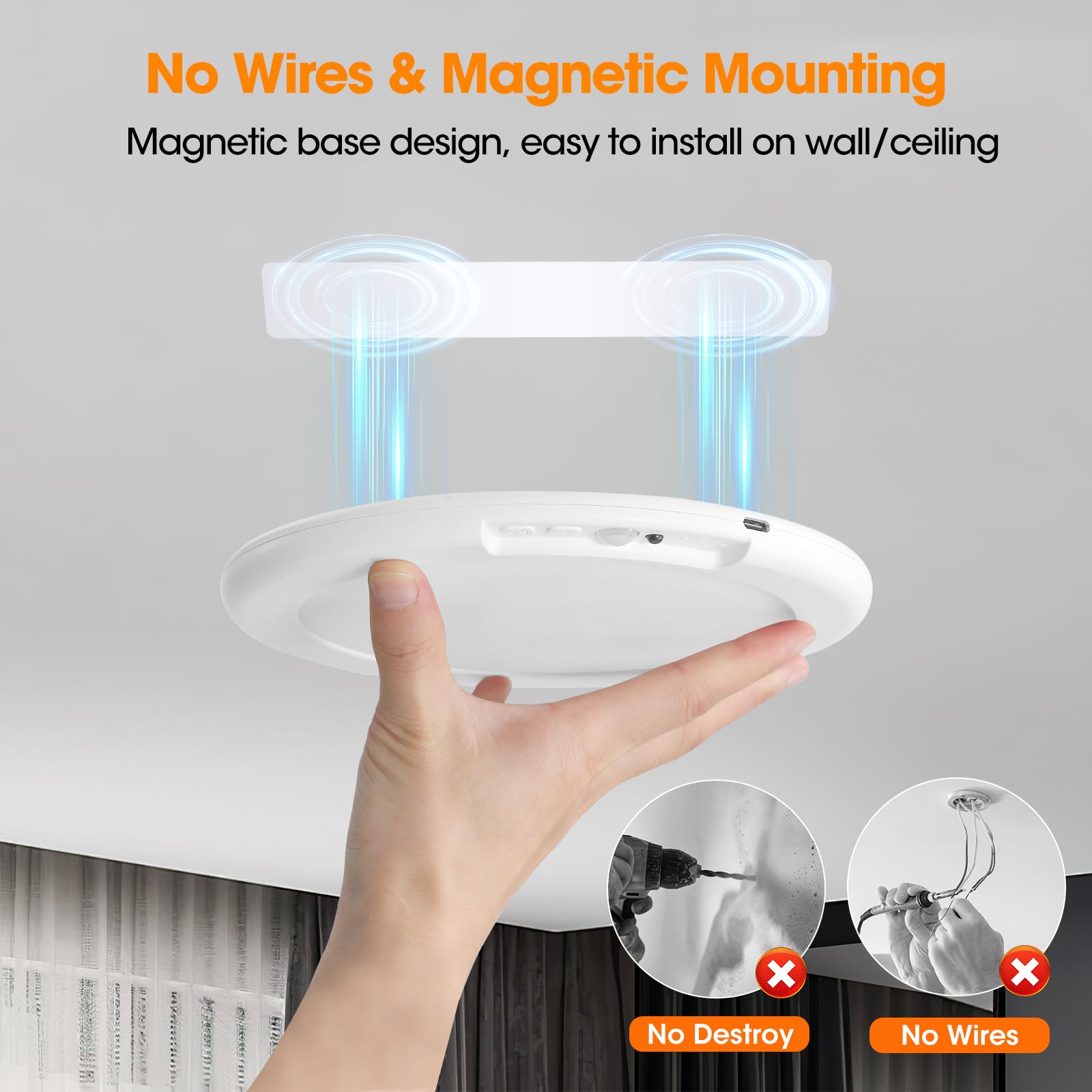 Rechargeable Motion Sensor Ceiling Light with Remote – Magnetic Wireless LED Light for Closets, Showers, Stairs, Hallways & Sheds