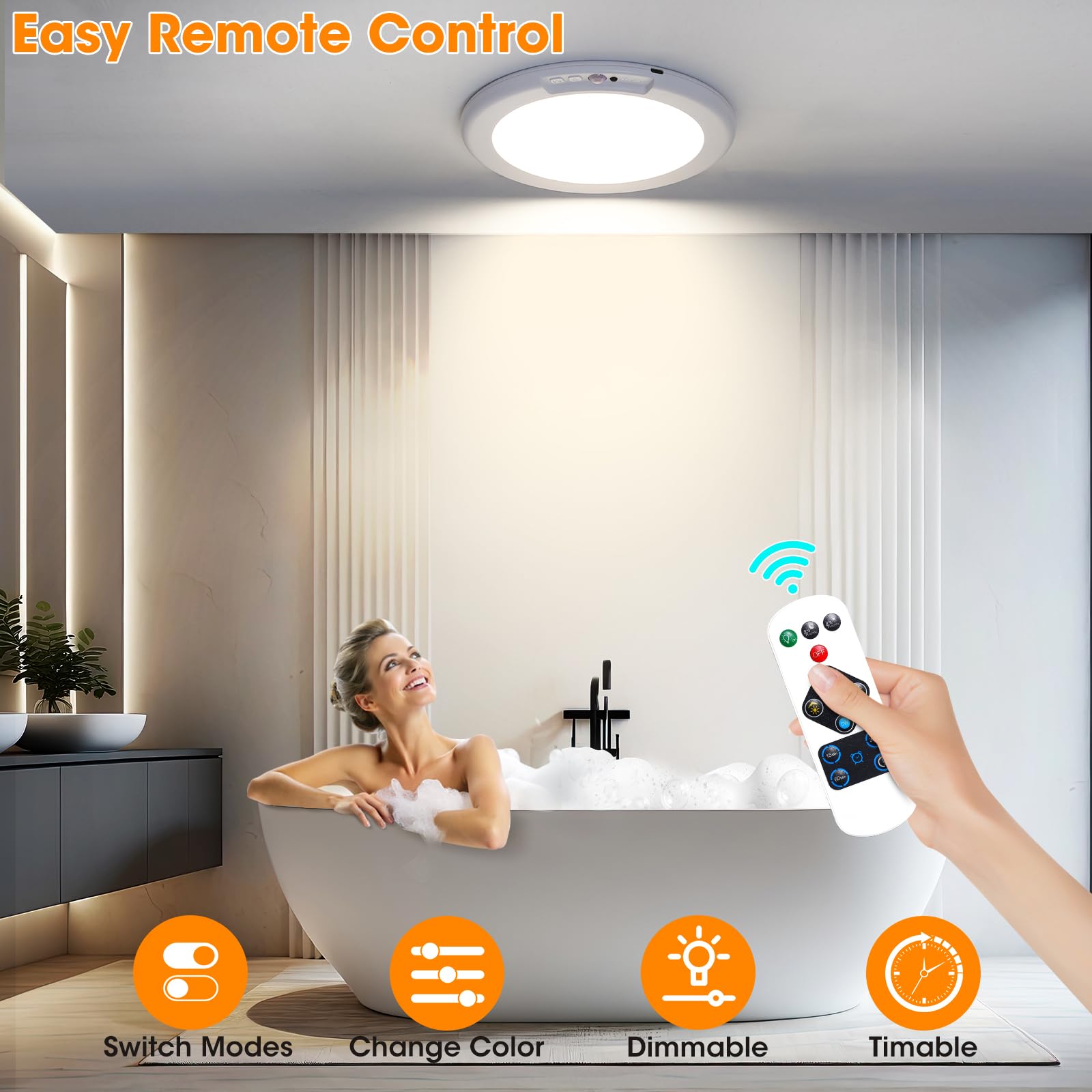 Rechargeable Motion Sensor Ceiling Light with Remote – Magnetic Wireless LED Light for Closets, Showers, Stairs, Hallways & Sheds