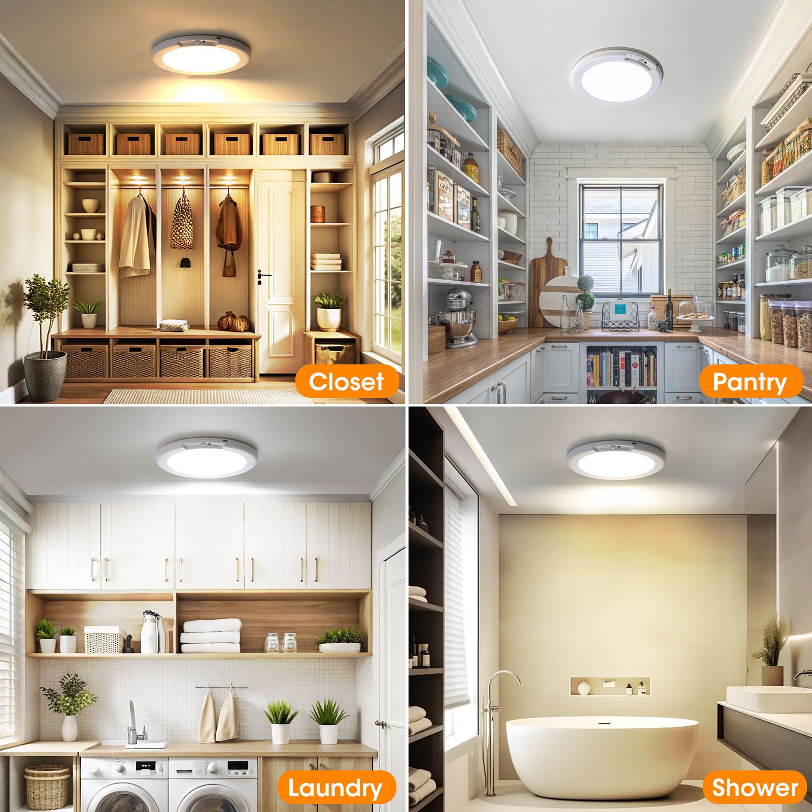 Rechargeable Motion Sensor Ceiling Light with Remote – Magnetic Wireless LED Light for Closets, Showers, Stairs, Hallways & Sheds