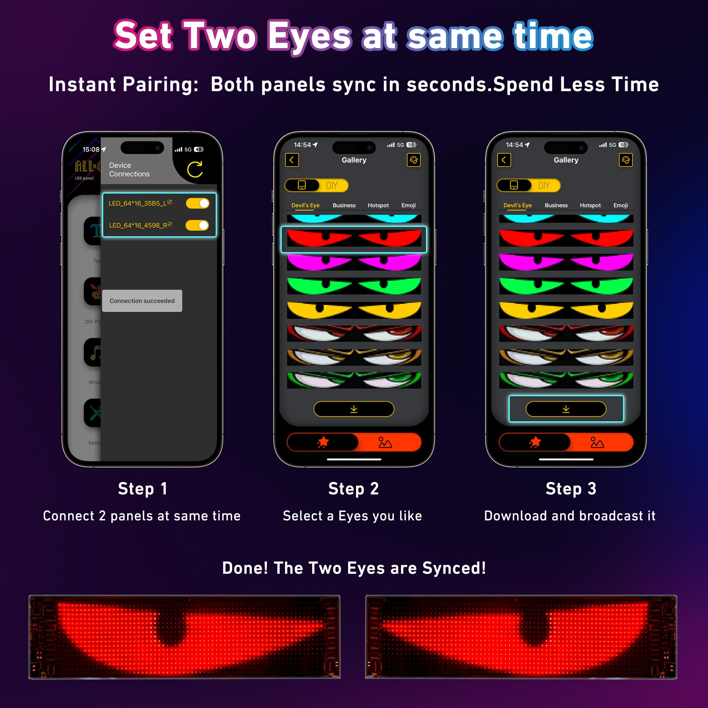 Programmable Devil Eyes Car Lights – Flexible RGB LED Windshield Display with App & Remote Control for Cars & Trucks