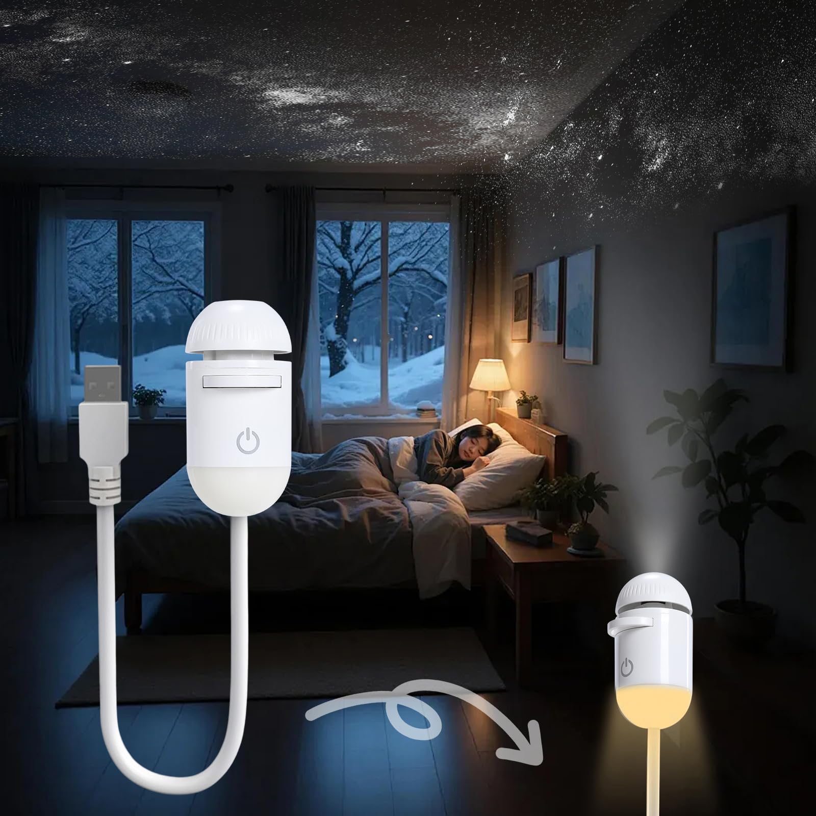 Mini Galaxy Projector Night Light – USB Starry Sky Lamp for Bedroom & Room Decor