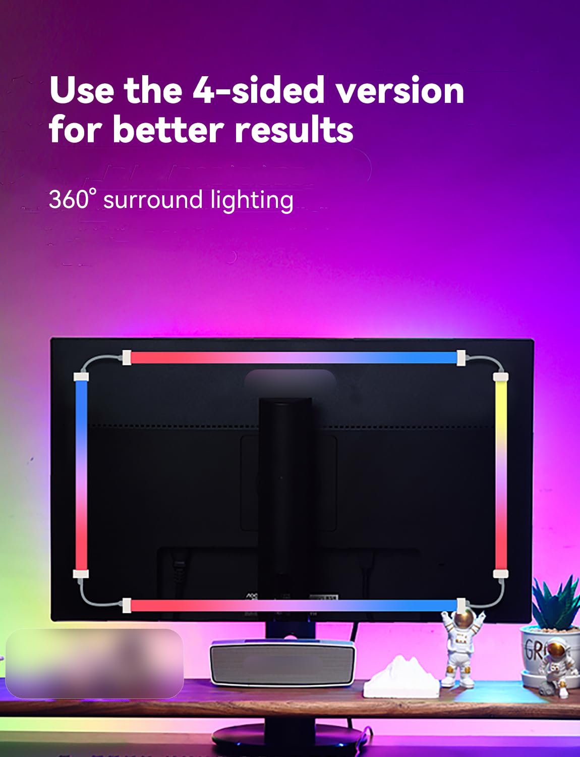 RGBIC Monitor Backlight – Smart Screen Sync LED Lights for Gaming & Desk Setup