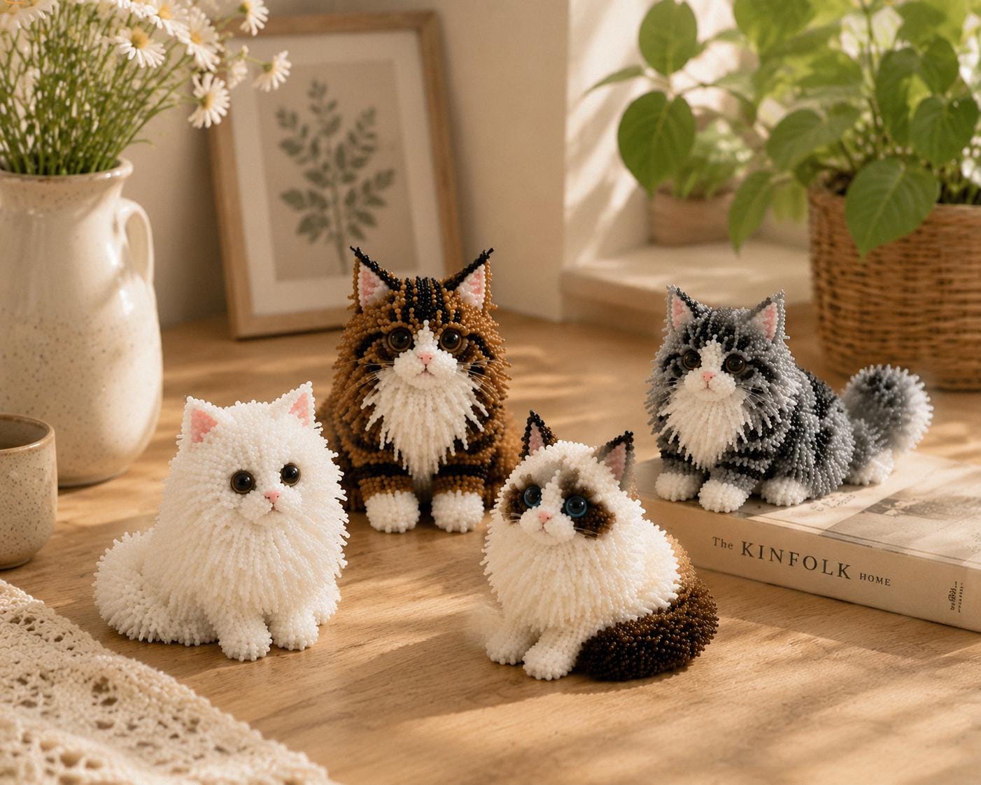 3D Beaded Cat DIY Kit – Cute Long Hair Cat Handmade Craft Set for Adults & Teens Home Decor