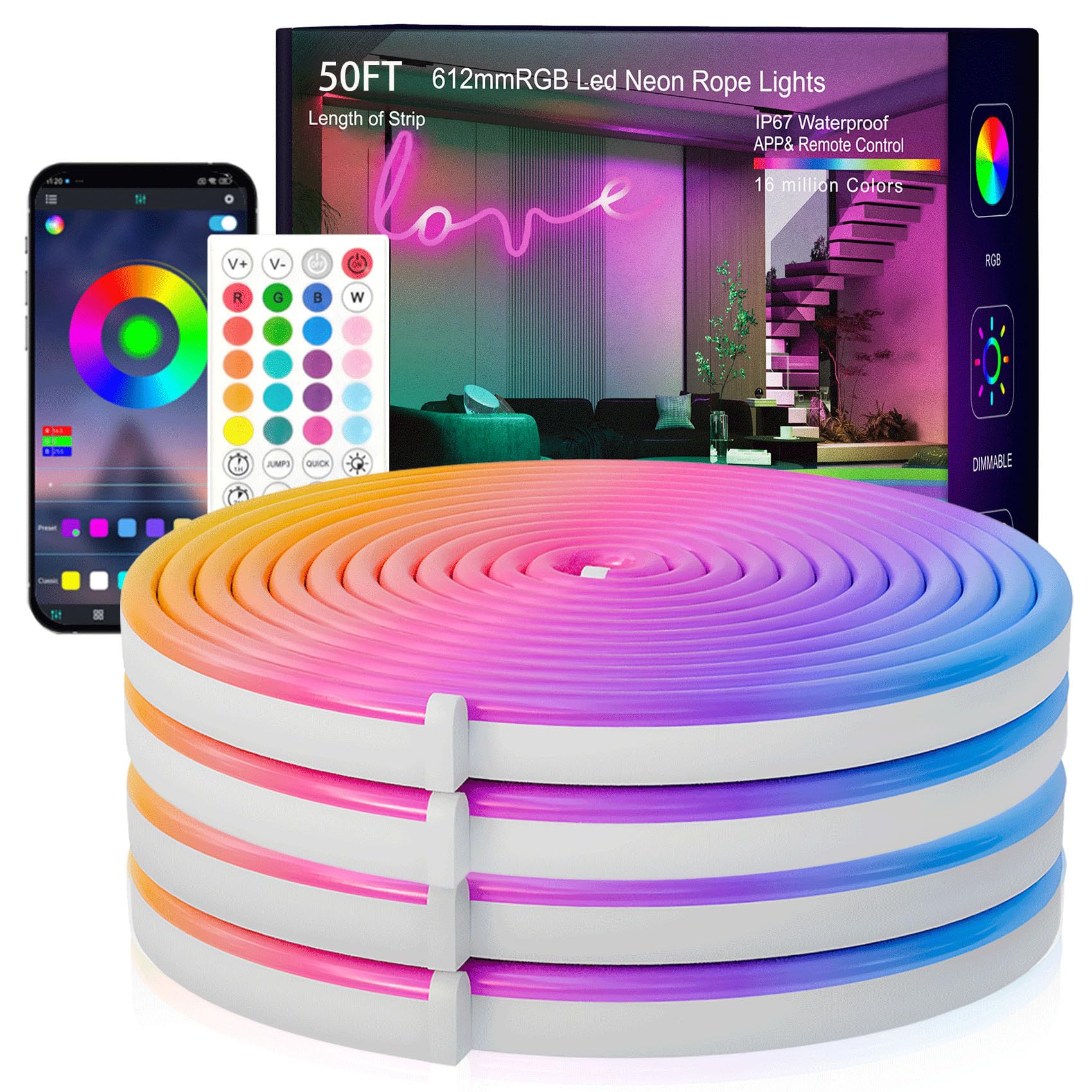 RGB Neon Rope Lights – Waterproof Music Sync LED Strip for Bedroom & Room Decor