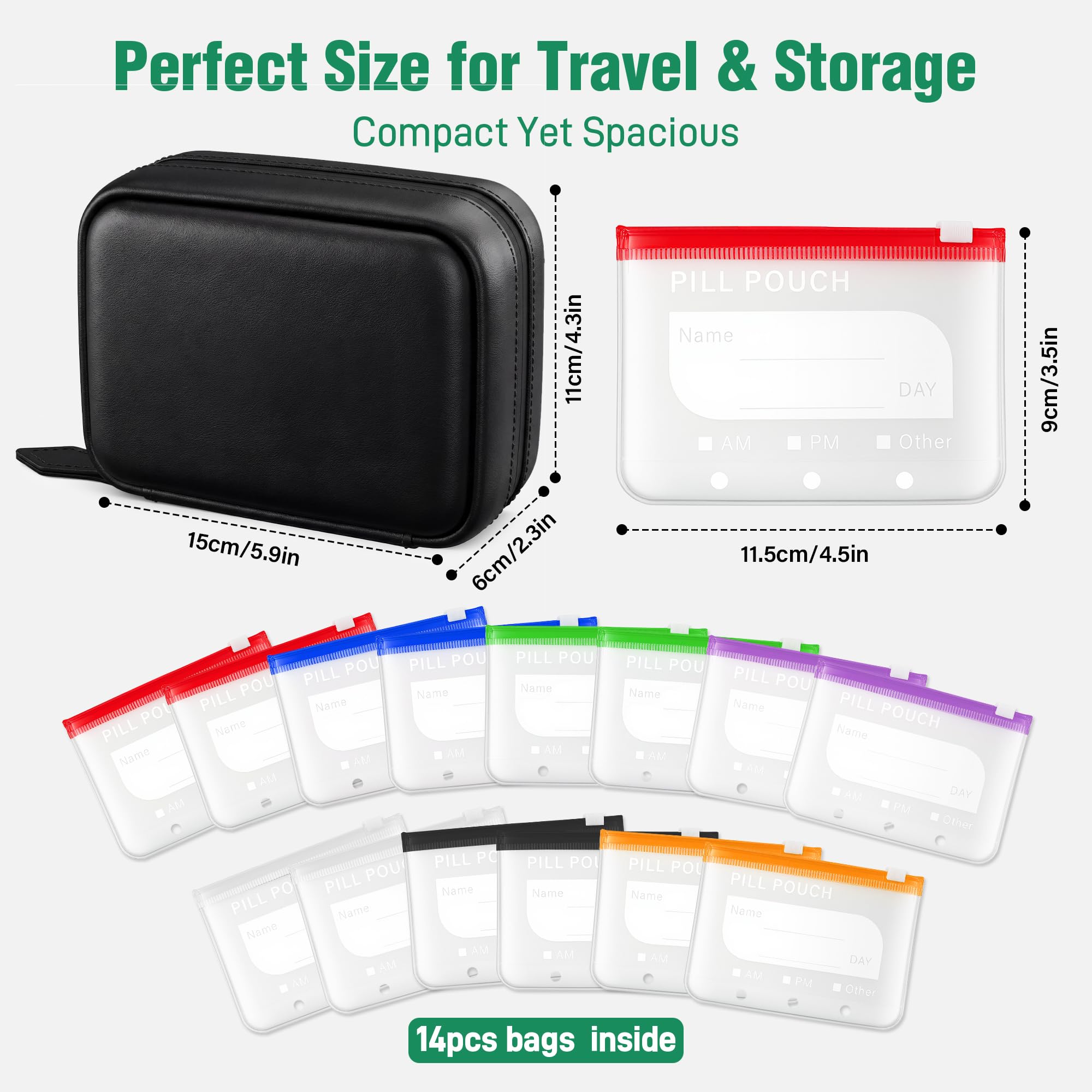 A8 Waterproof Travel Pill Pouch Set – 14 Color Reusable Weekly Medicine Organizer