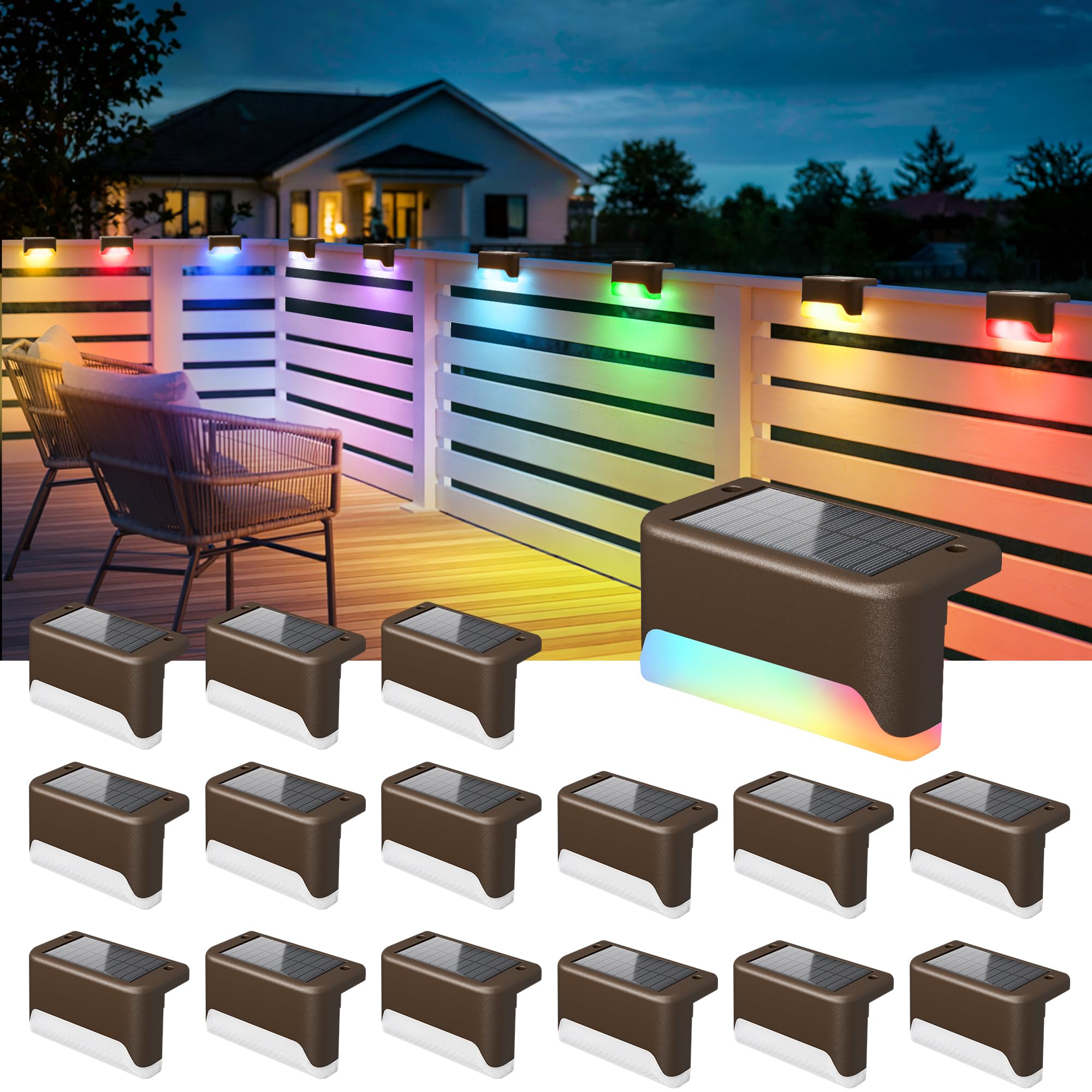 Solar Deck Lights – Waterproof RGB LED Fence & Step Lights for Outdoor Decor