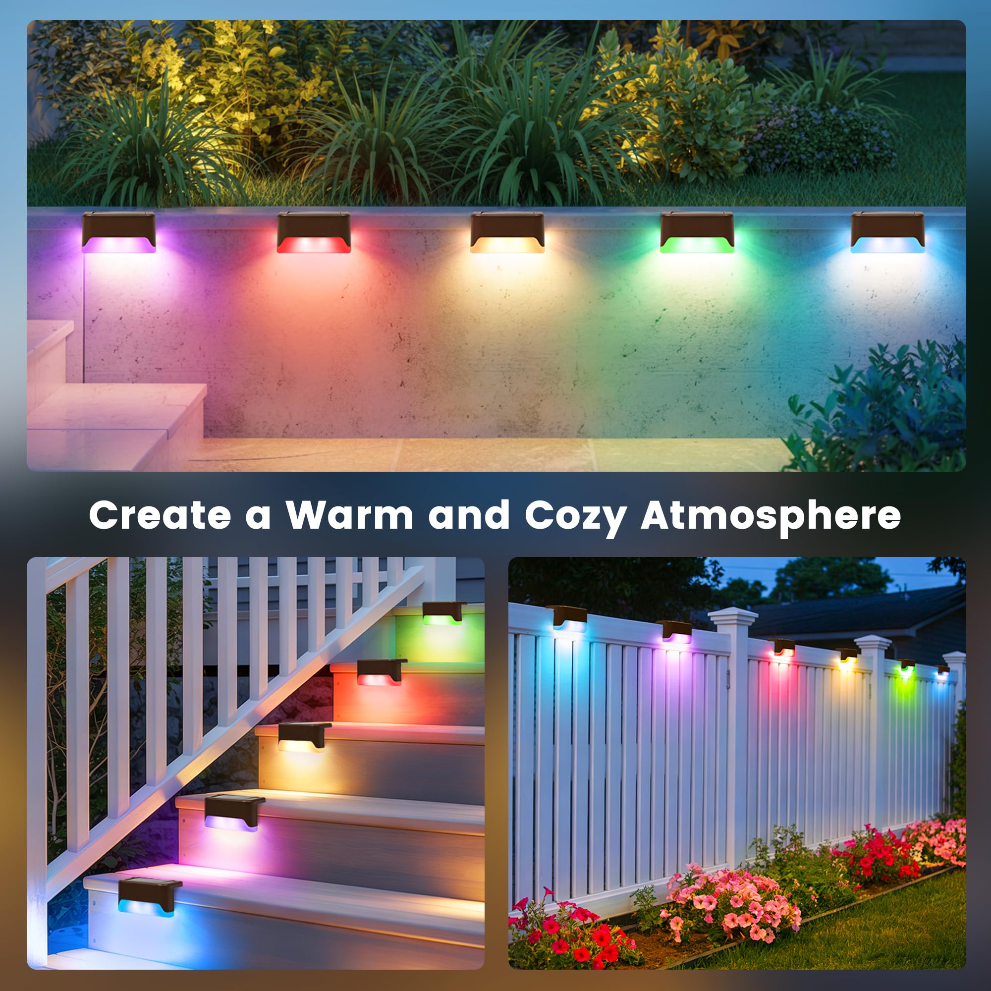 Solar Deck Lights – Waterproof RGB LED Fence & Step Lights for Outdoor Decor
