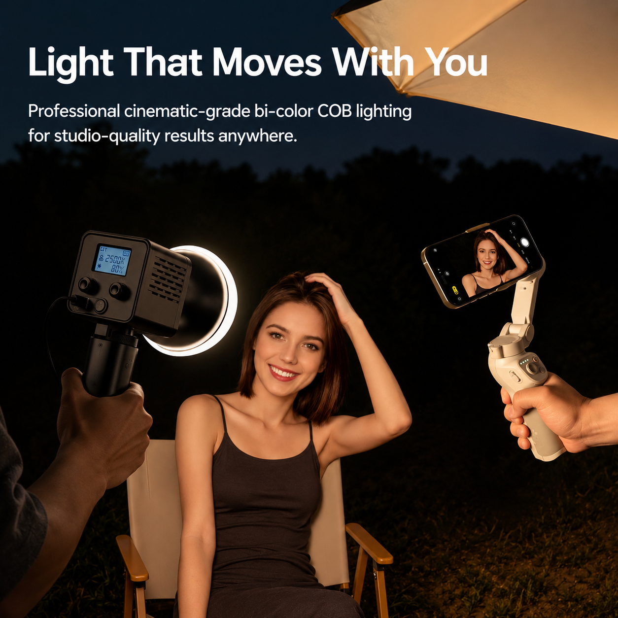 60W RGB Portable COB Video Light – Rechargeable Mini Bowens LED Photography Light with 20 FX Effects, 2500K–6500K & CRI95+