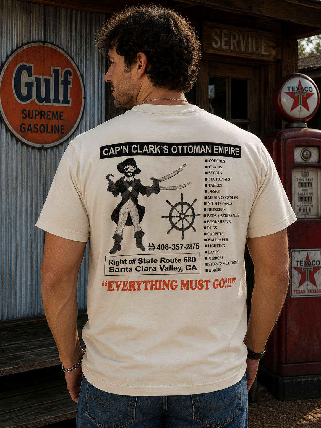 Retro Pirate Merchant Graphic T-Shirt – Funny Vintage Advertisement Tee