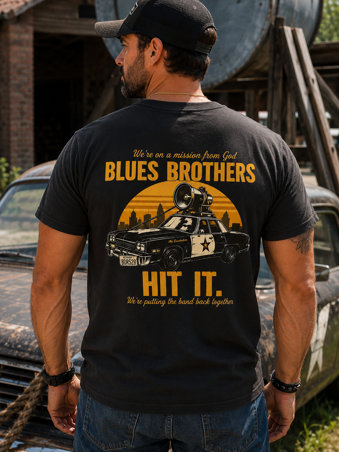 Vintage Americana Patrol Car Graphic T-Shirt – Retro Road Show Tee