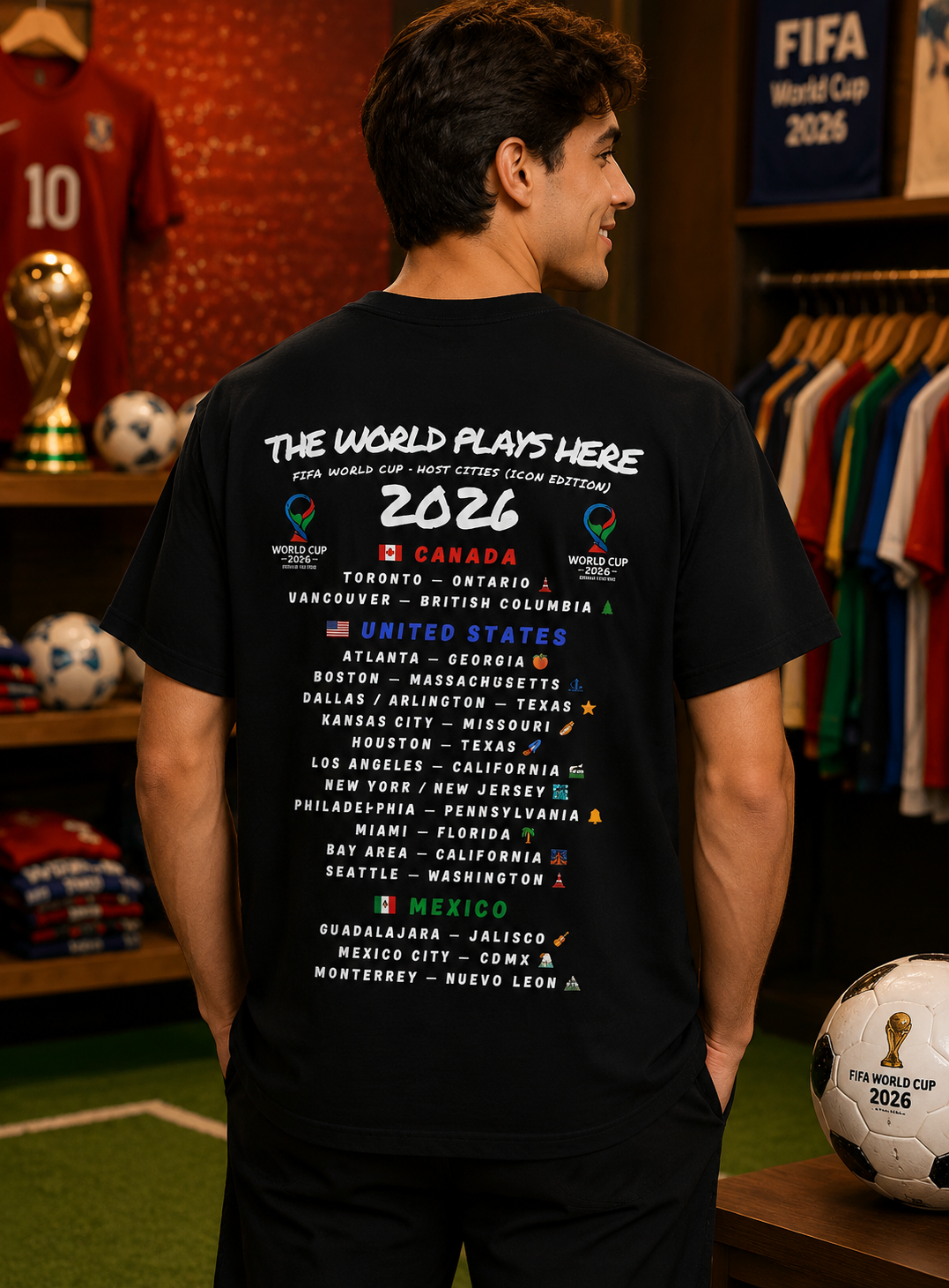 World Soccer 2026 Host Cities Graphic Tee – International Football Fan T-Shirt