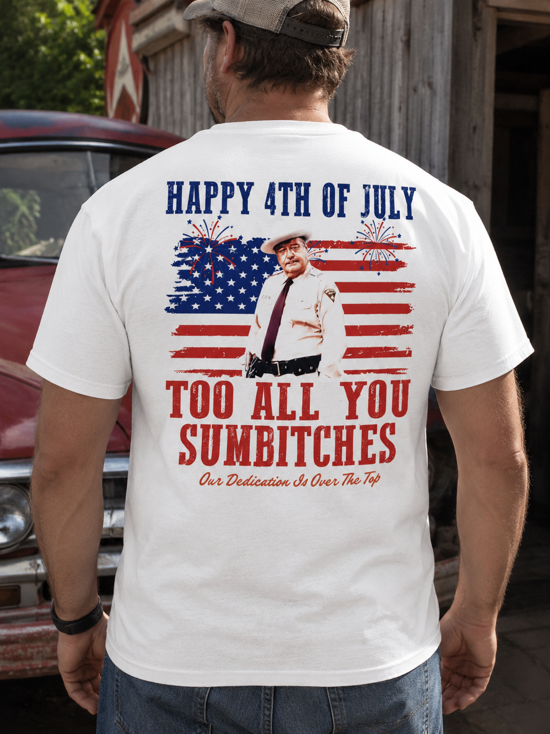 Retro Americana Sheriff Graphic T-Shirt – Patriotic Freedom Back Print Tee