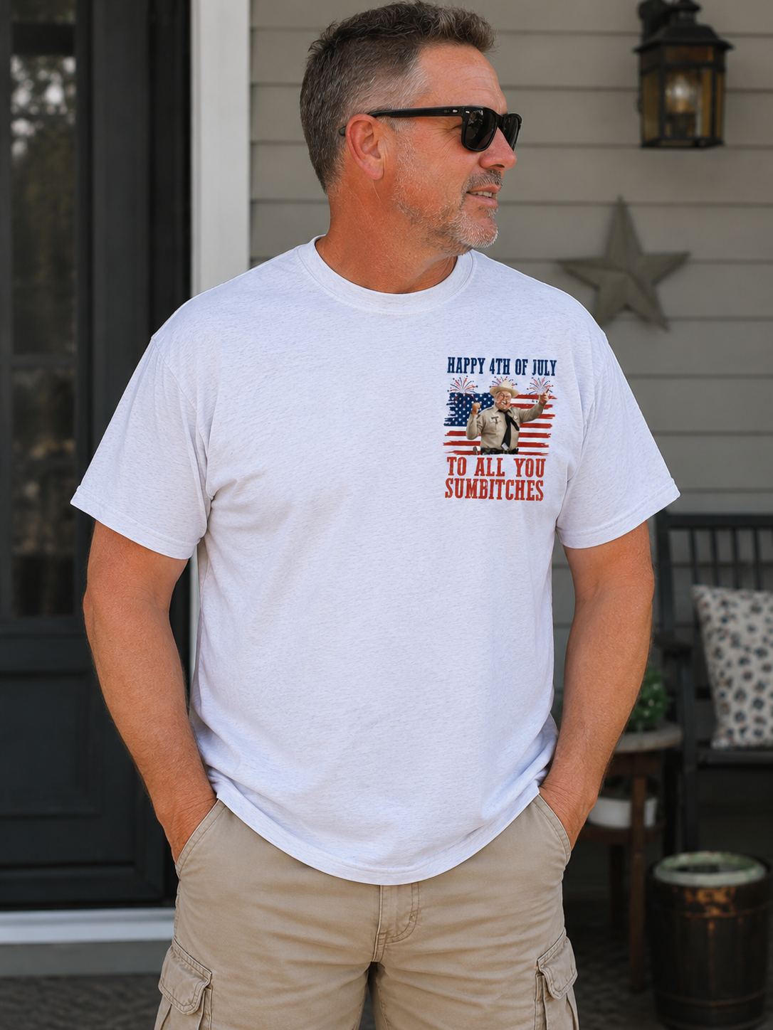 "Happy 4th of July To All You Sumbitches" Patriotic Graphic T-Shirt