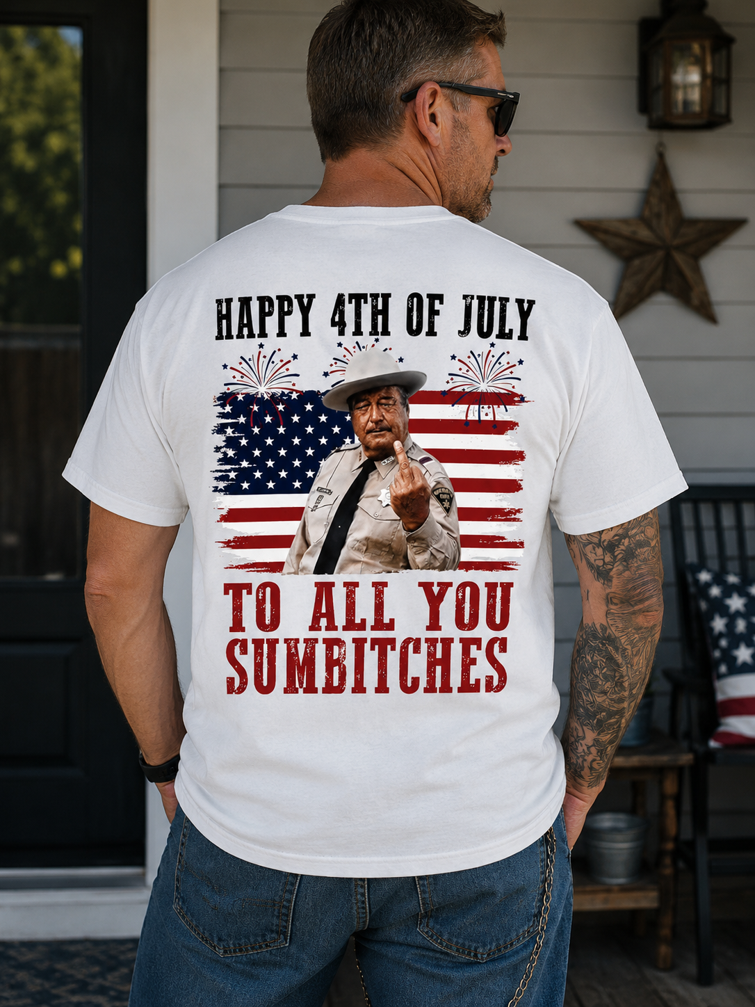 Patriotic Rebel Sheriff Graphic T-Shirt – Vintage Freedom Humor Tee