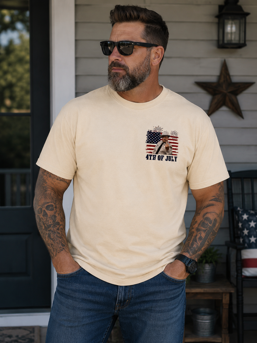 Patriotic Rebel Sheriff Graphic T-Shirt – Vintage Freedom Humor Tee