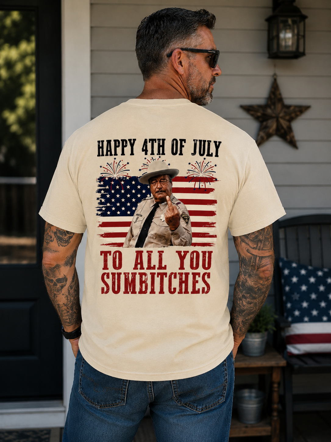 Patriotic Rebel Sheriff Graphic T-Shirt – Vintage Freedom Humor Tee