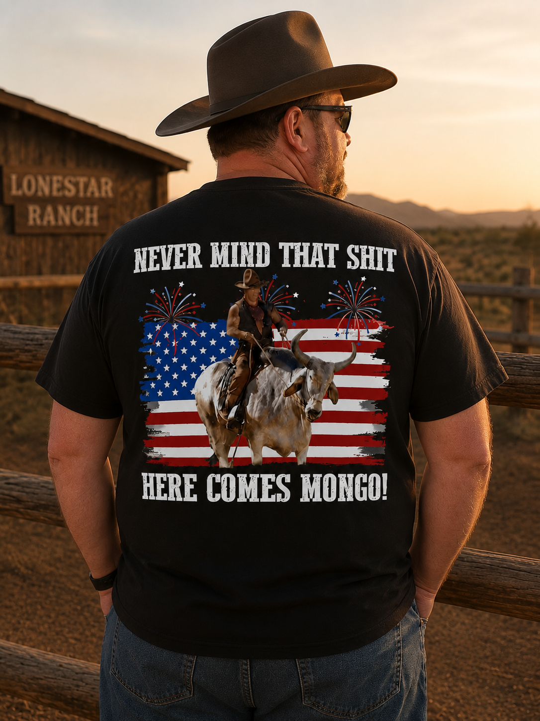 Patriotic Bull Rider Graphic T-Shirt – Vintage Western Americana Tee