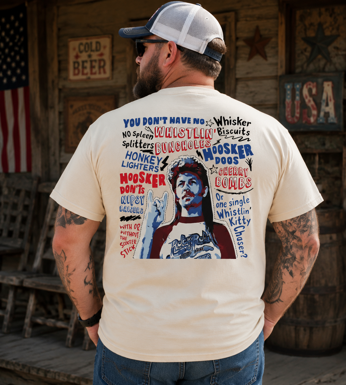 Red, White & Country Humor Graphic T-Shirt – Vintage Americana Tee