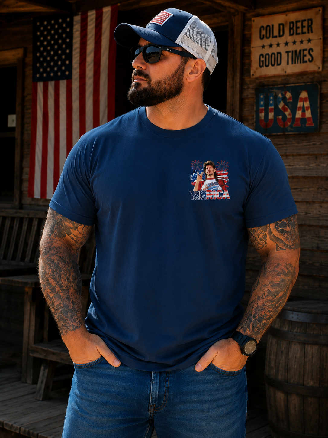 Red, White & Country Humor Graphic T-Shirt – Vintage Americana Tee