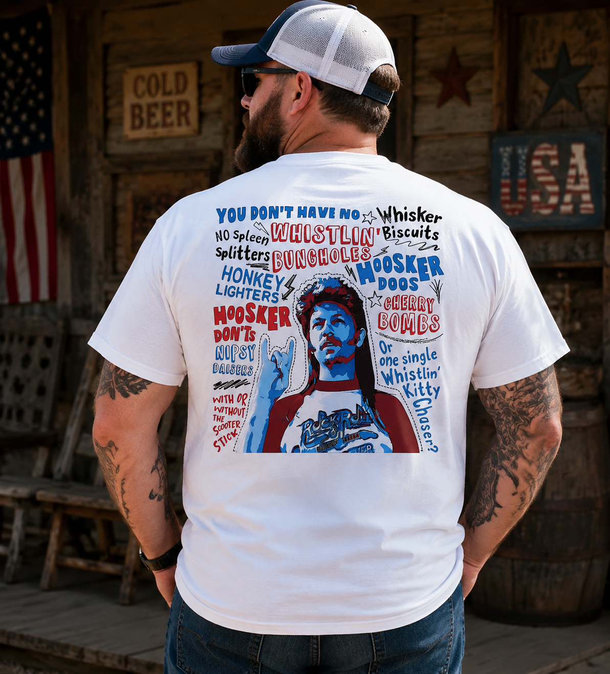 Red, White & Country Humor Graphic T-Shirt – Vintage Americana Tee
