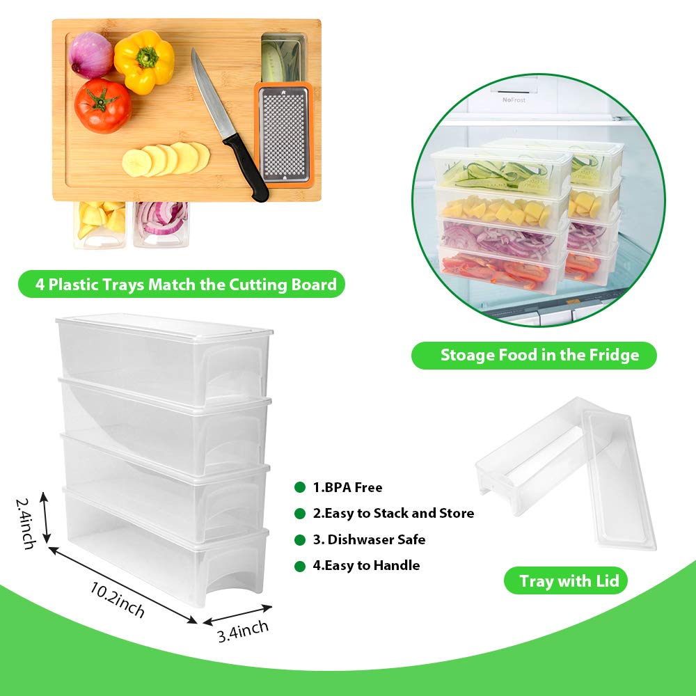 Bamboo Cutting Board with Containers, Lids & Graters – Large Multi-Functional Prep Station with Juice Groove & Easy-Grip Handle