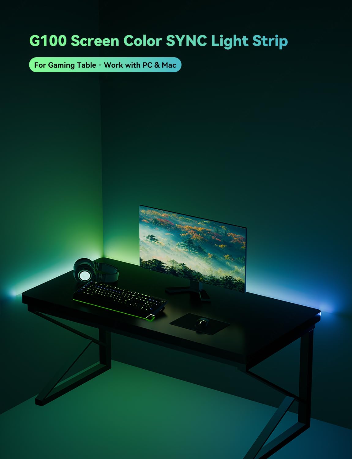RGBIC Monitor Backlight – Smart Screen Sync LED Lights for Gaming & Desk Setup