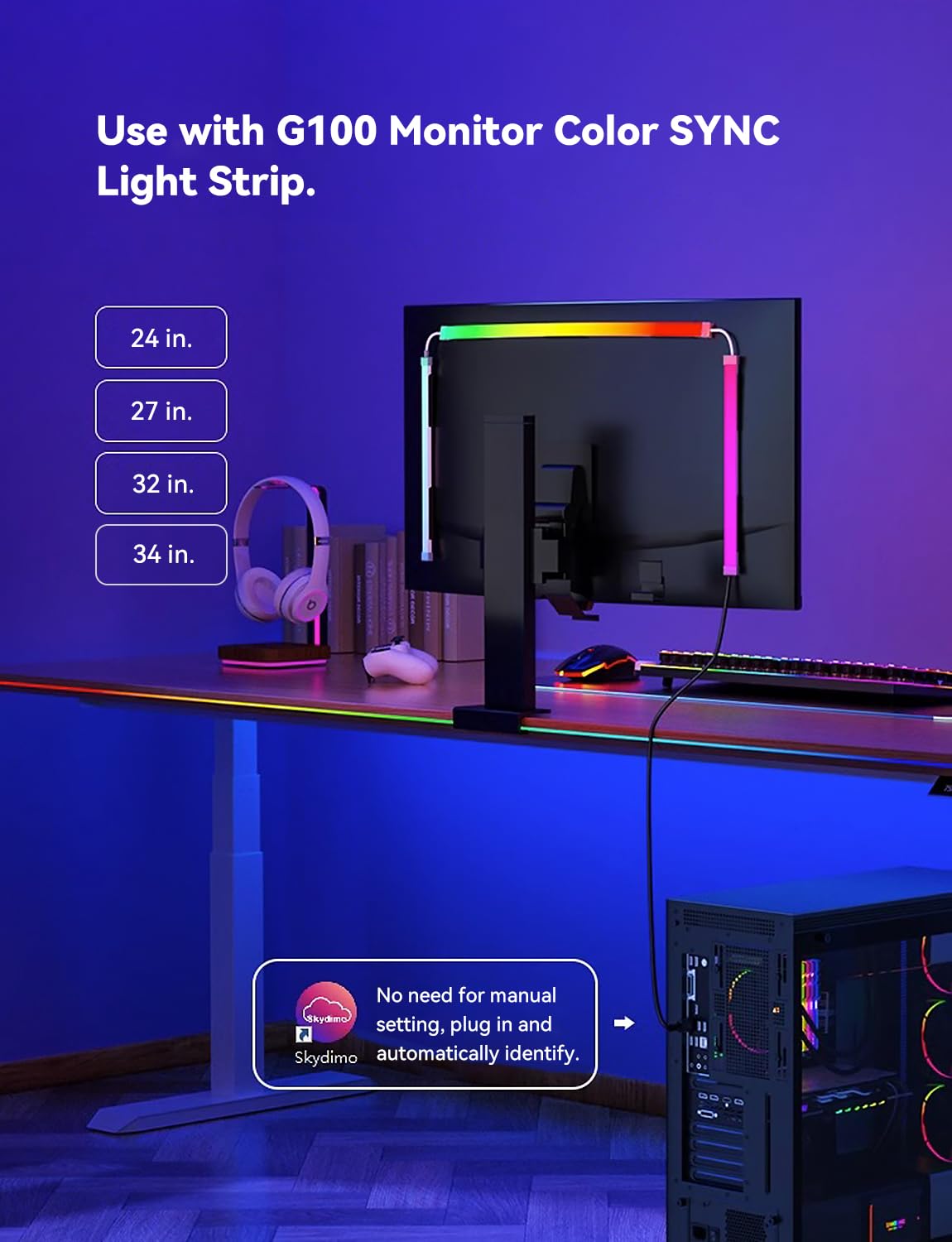 RGBIC Monitor Backlight – Smart Screen Sync LED Lights for Gaming & Desk Setup
