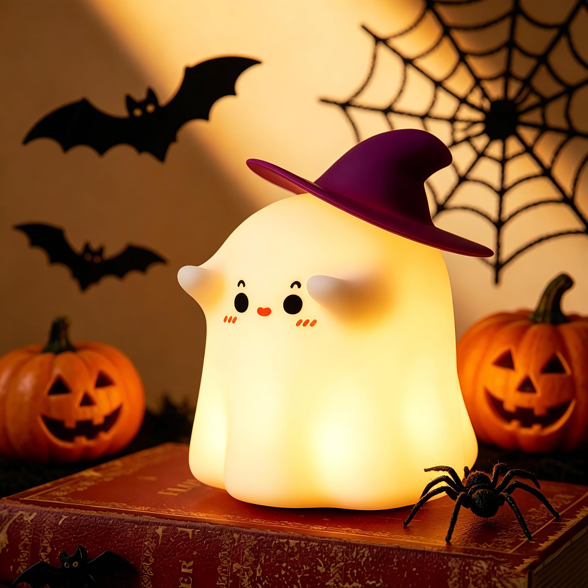 Cute Ghost Night Light – Rechargeable Dimmable Halloween Silicone Lamp with Tap Control for Bedroom & Nursery Decor
