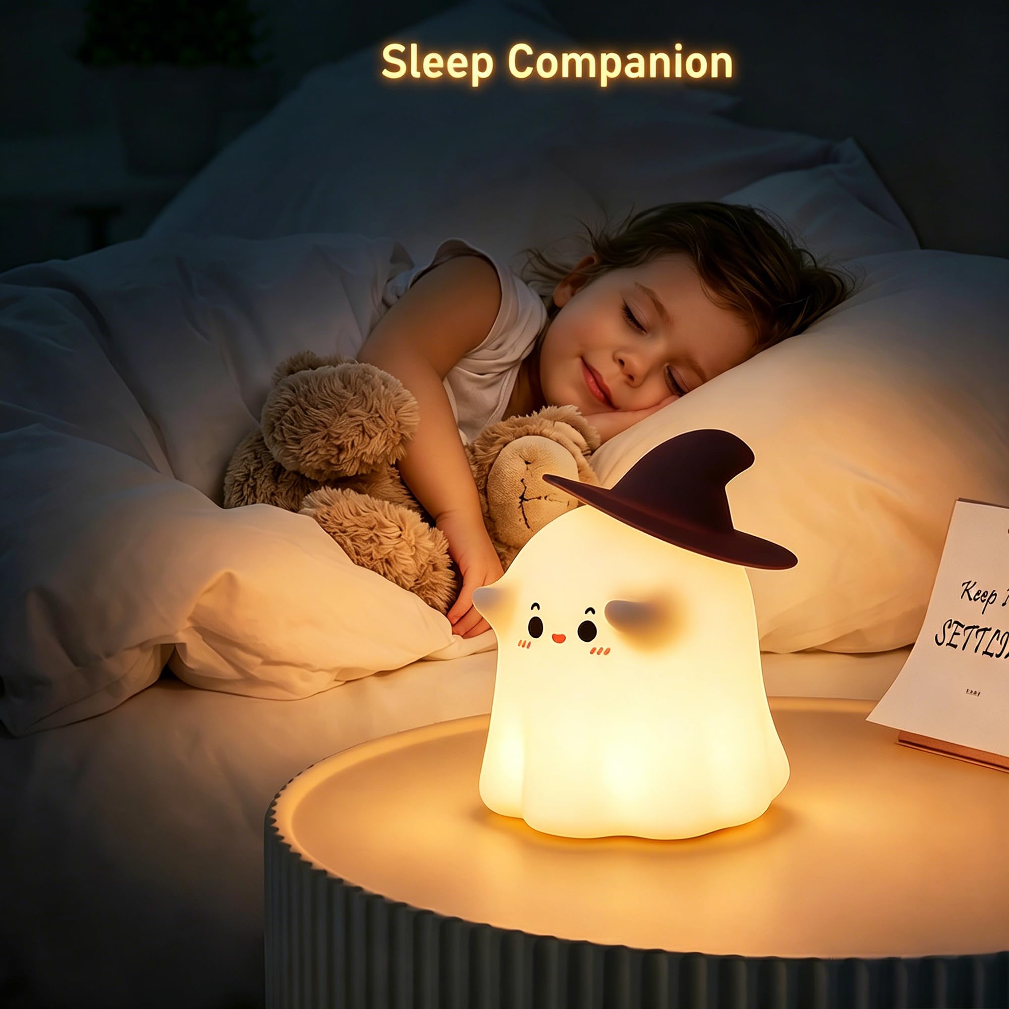 Cute Ghost Night Light – Rechargeable Dimmable Halloween Silicone Lamp with Tap Control for Bedroom & Nursery Decor