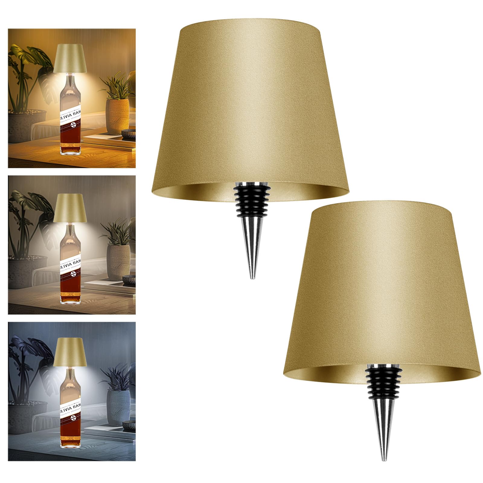 Rechargeable Wine Bottle Lamps – 3-Color Touch Dimmable Wireless Lights, 2-Pack