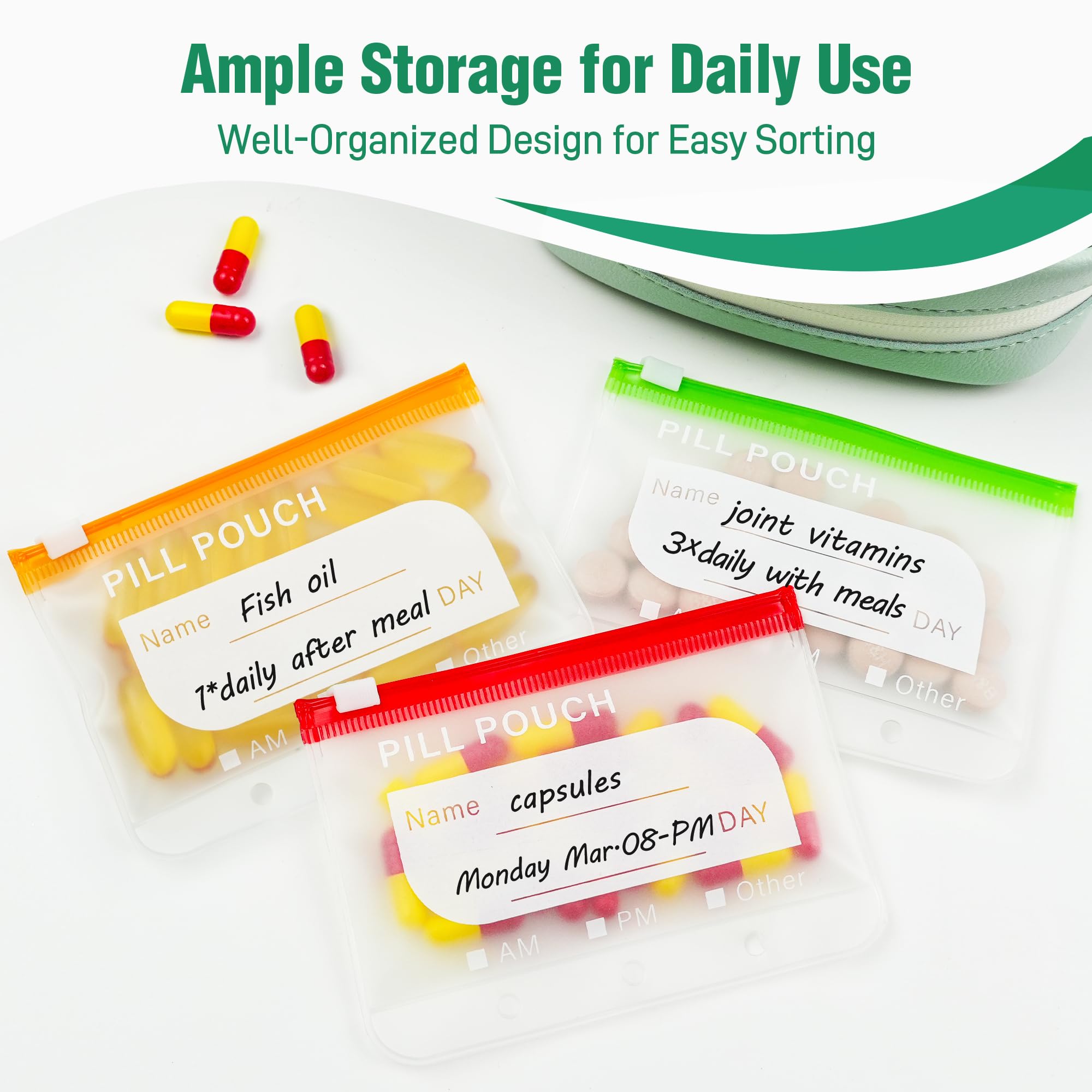 A8 Waterproof Travel Pill Pouch Set – 14 Color Reusable Weekly Medicine Organizer