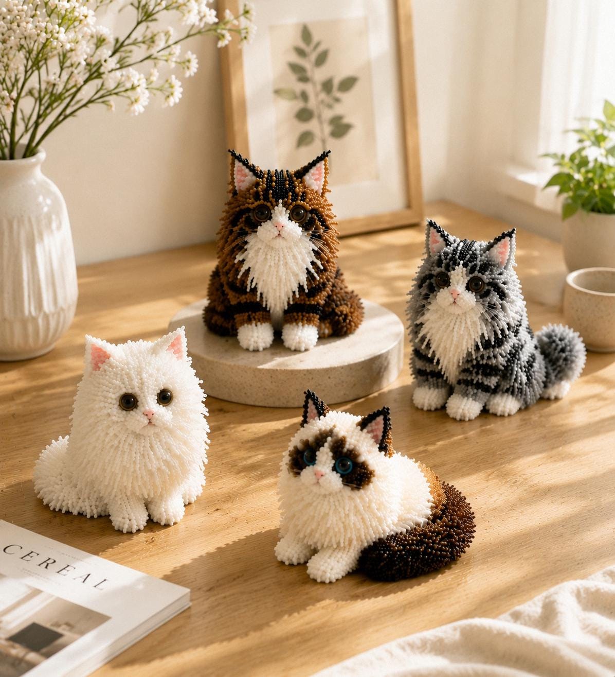 3D Beaded Cat DIY Kit – Cute Long Hair Cat Handmade Craft Set for Adults & Teens Home Decor